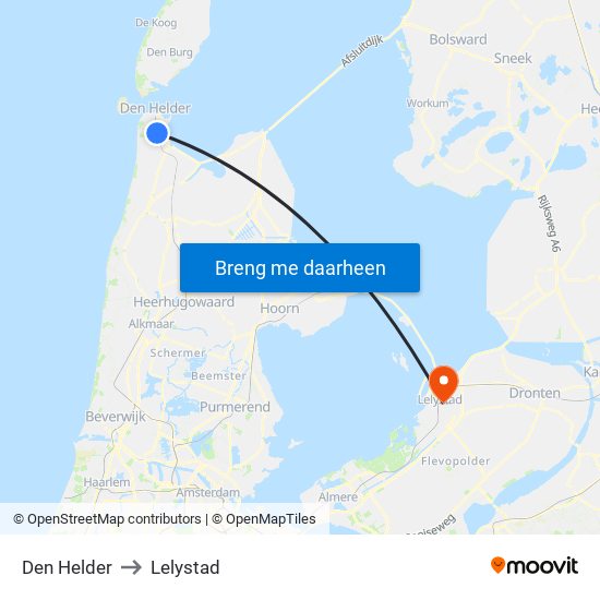 Den Helder to Lelystad map