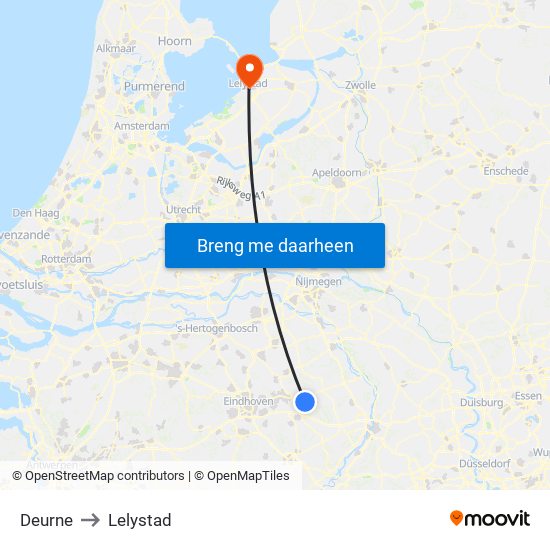 Deurne to Lelystad map