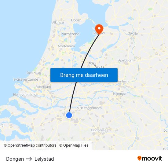 Dongen to Lelystad map