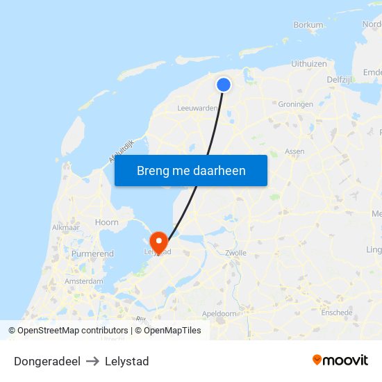 Dongeradeel to Lelystad map