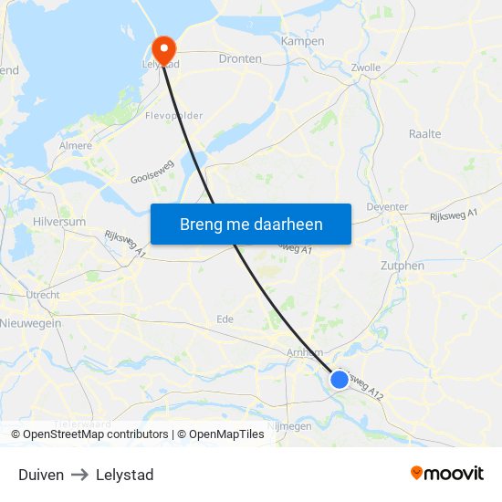 Duiven to Lelystad map