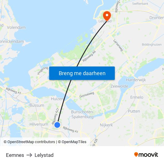 Eemnes to Lelystad map