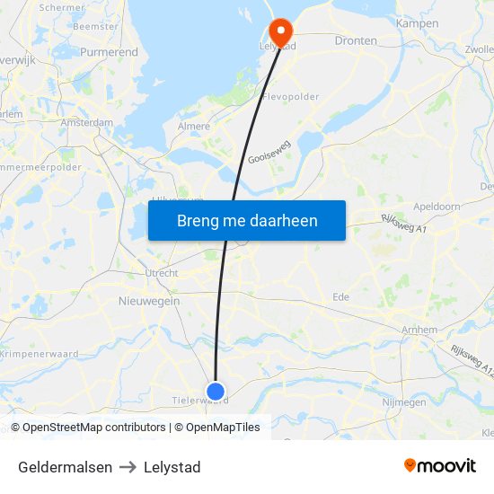 Geldermalsen to Lelystad map