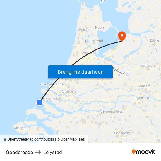 Goedereede to Lelystad map
