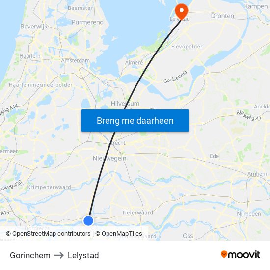 Gorinchem to Lelystad map