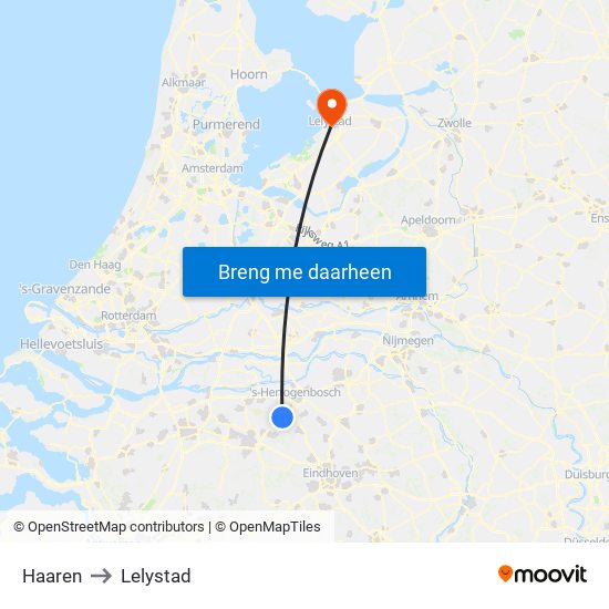 Haaren to Lelystad map