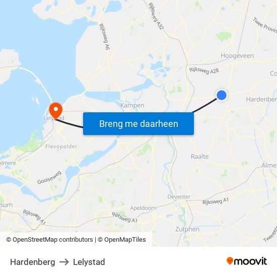 Hardenberg to Lelystad map