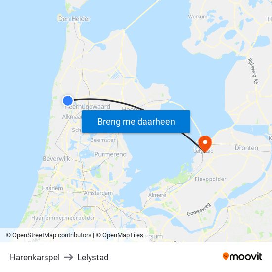 Harenkarspel to Lelystad map