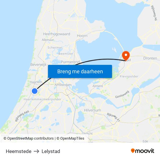 Heemstede to Lelystad map