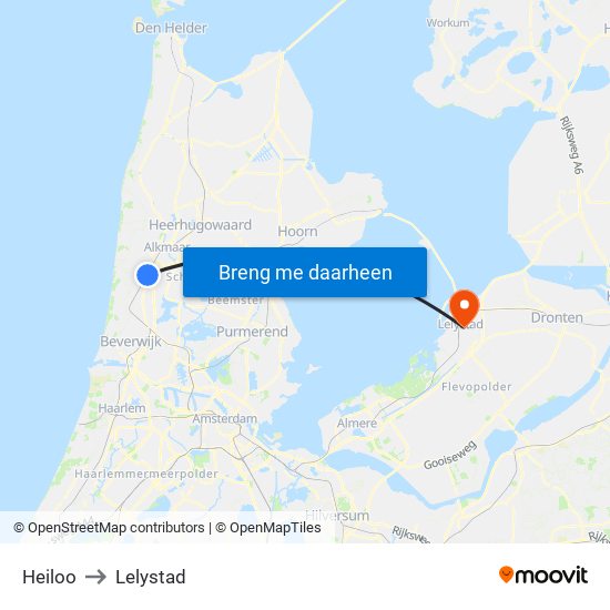Heiloo to Lelystad map