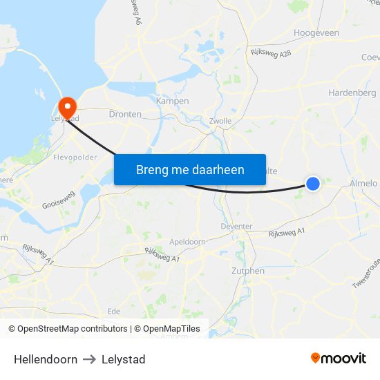 Hellendoorn to Lelystad map