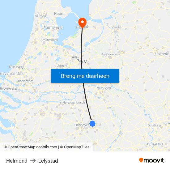 Helmond to Lelystad map