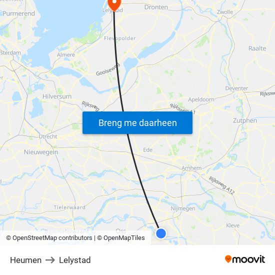 Heumen to Lelystad map
