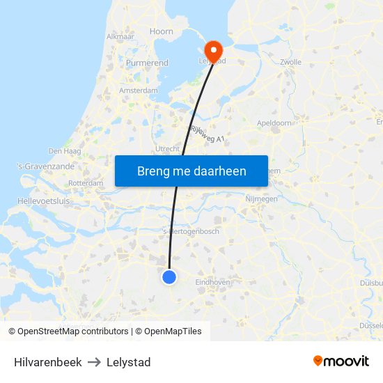 Hilvarenbeek to Lelystad map