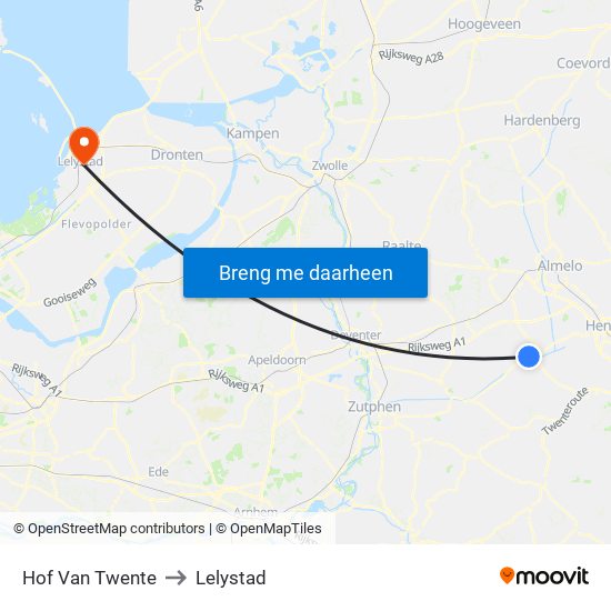 Hof Van Twente to Lelystad map