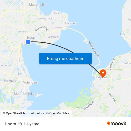 Hoorn to Lelystad map