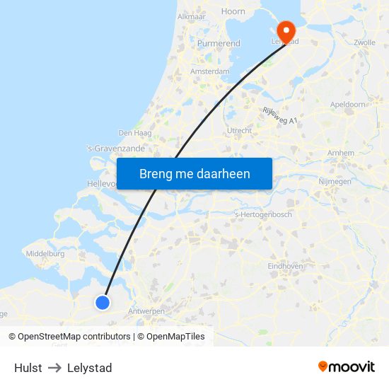 Hulst to Lelystad map