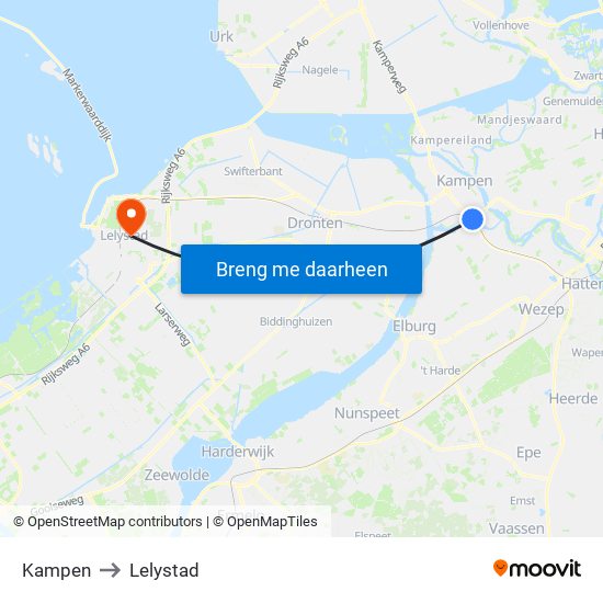 Kampen to Lelystad map