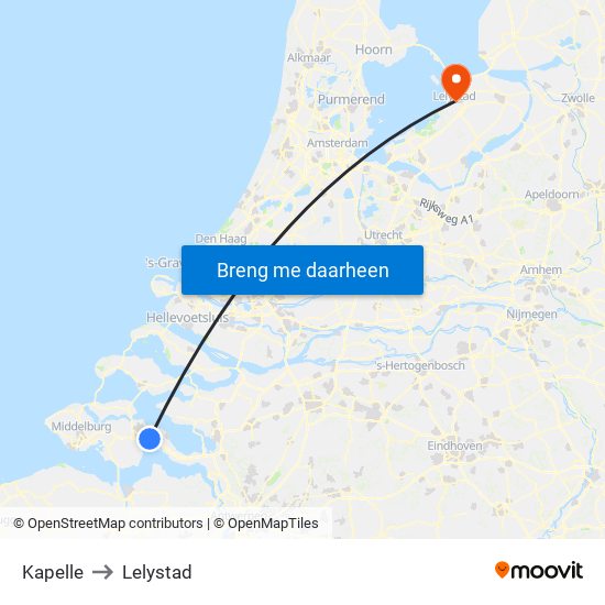 Kapelle to Lelystad map