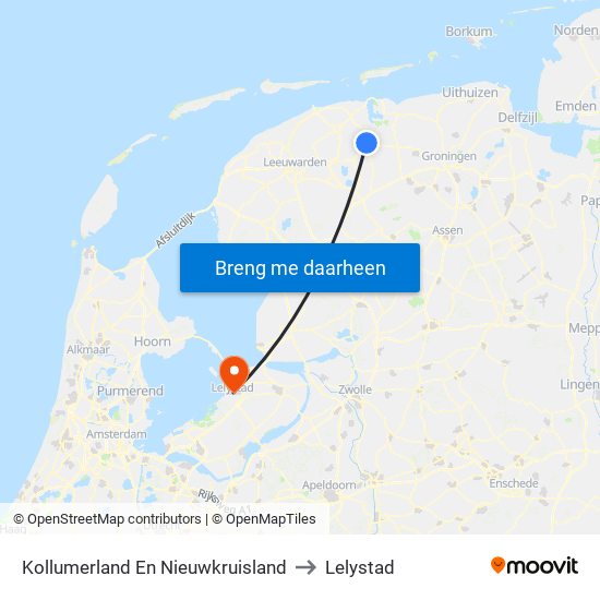 Kollumerland En Nieuwkruisland to Lelystad map