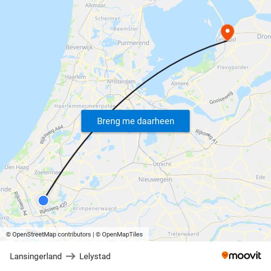 Lansingerland to Lelystad map