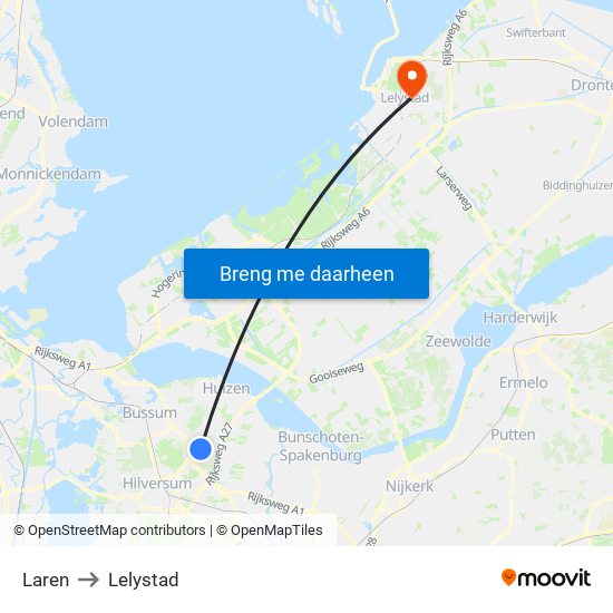 Laren to Lelystad map