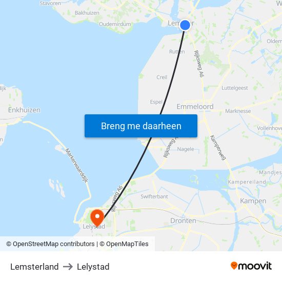 Lemsterland to Lelystad map