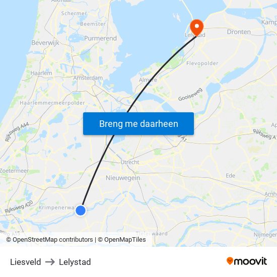 Liesveld to Lelystad map