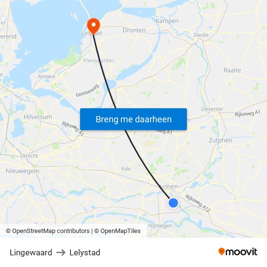 Lingewaard to Lelystad map