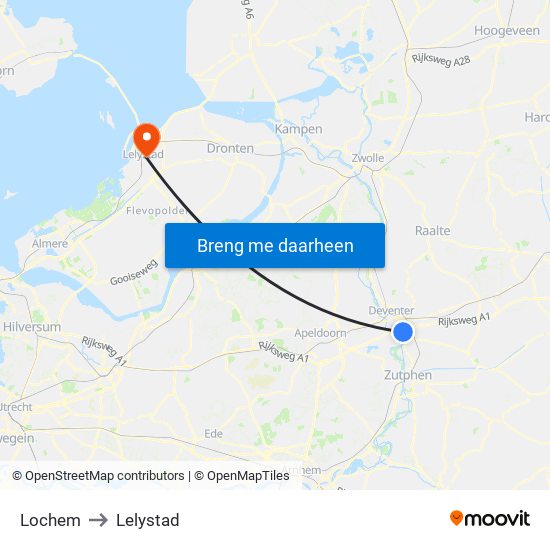 Lochem to Lelystad map