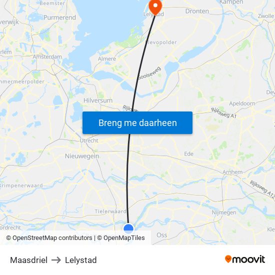 Maasdriel to Lelystad map