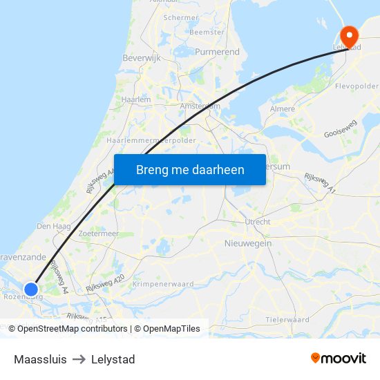 Maassluis to Lelystad map