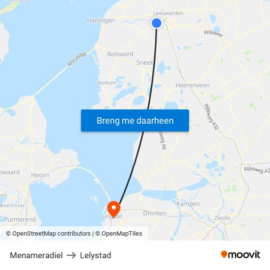 Menameradiel to Lelystad map