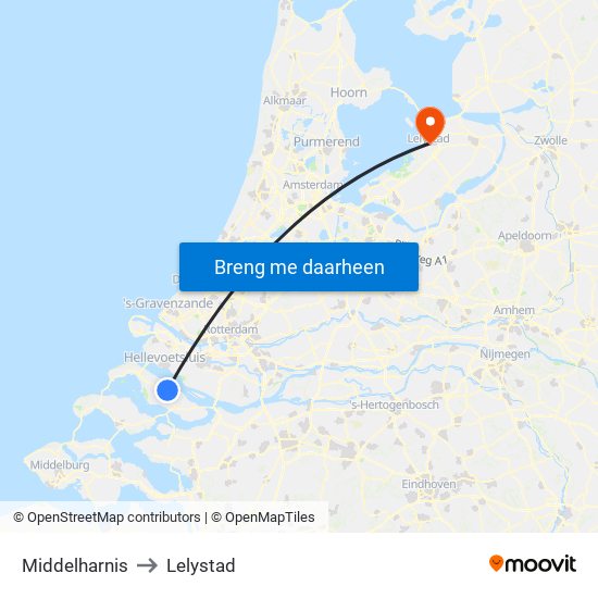 Middelharnis to Lelystad map