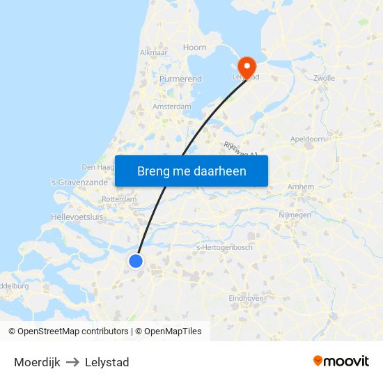 Moerdijk to Lelystad map