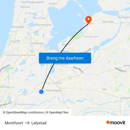 Montfoort to Lelystad map