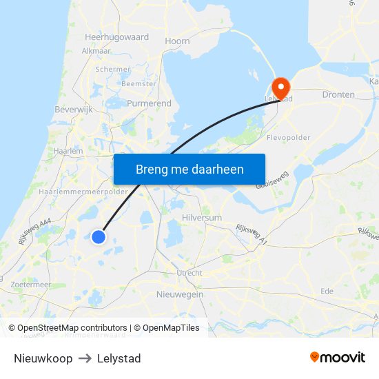 Nieuwkoop to Lelystad map