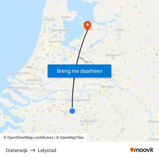 Oisterwijk to Lelystad map