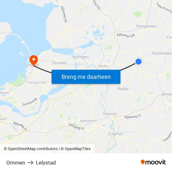 Ommen to Lelystad map