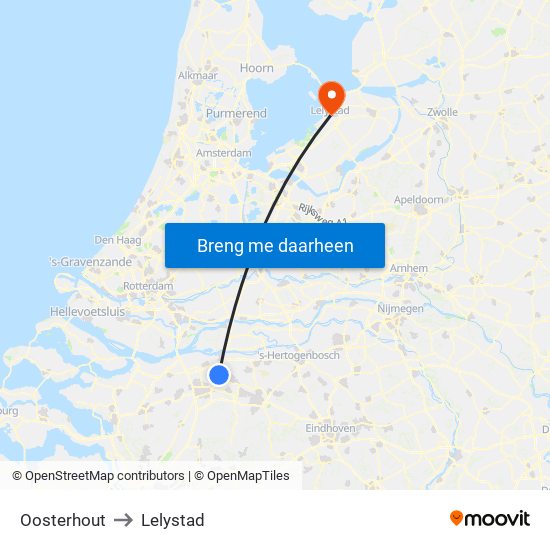 Oosterhout to Lelystad map
