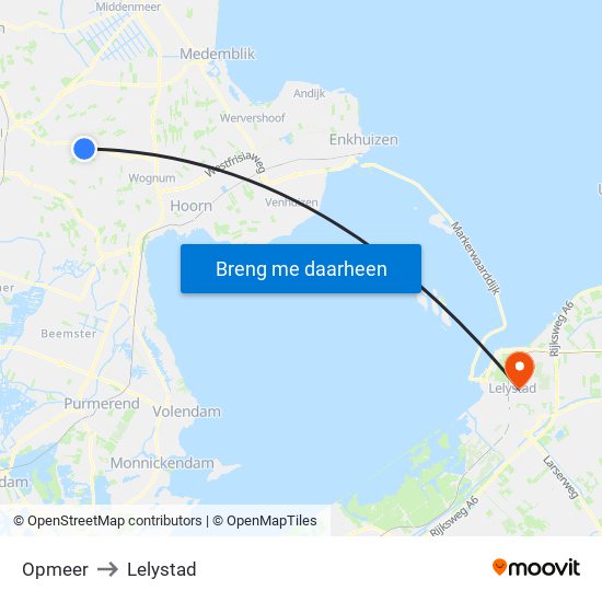 Opmeer to Lelystad map