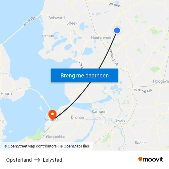 Opsterland to Lelystad map