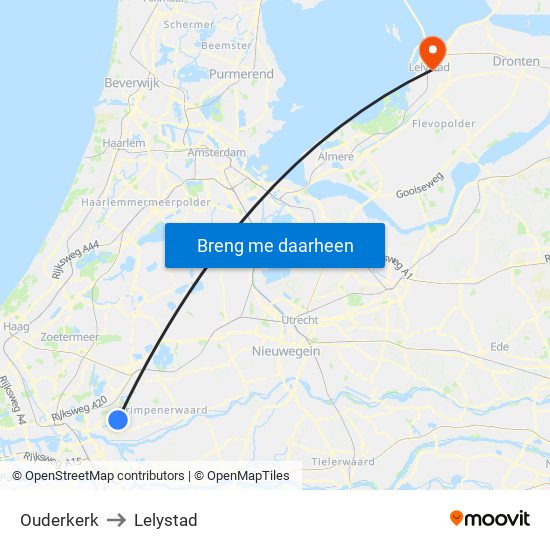 Ouderkerk to Lelystad map