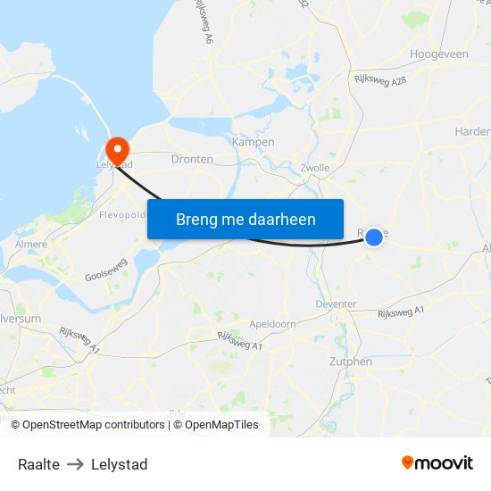 Raalte to Lelystad map