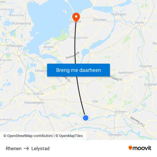 Rhenen to Lelystad map