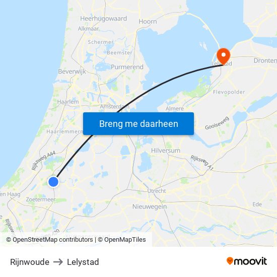 Rijnwoude to Lelystad map