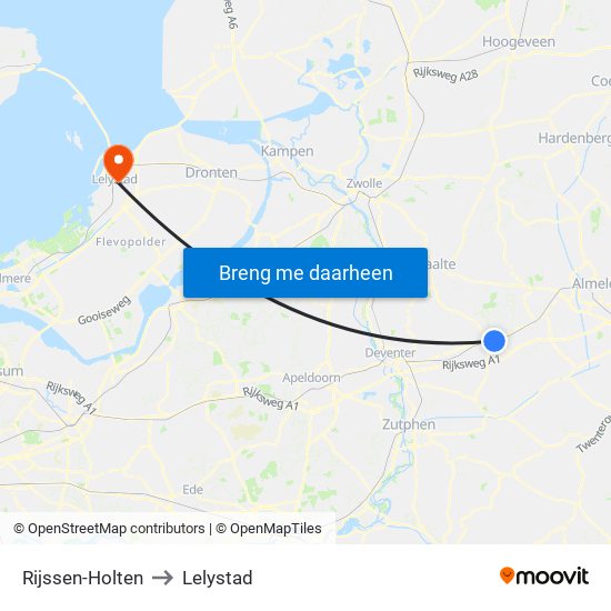 Rijssen-Holten to Lelystad map