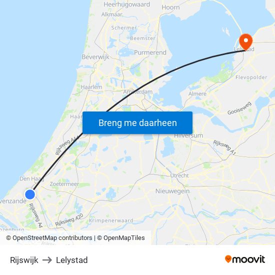 Rijswijk to Lelystad map