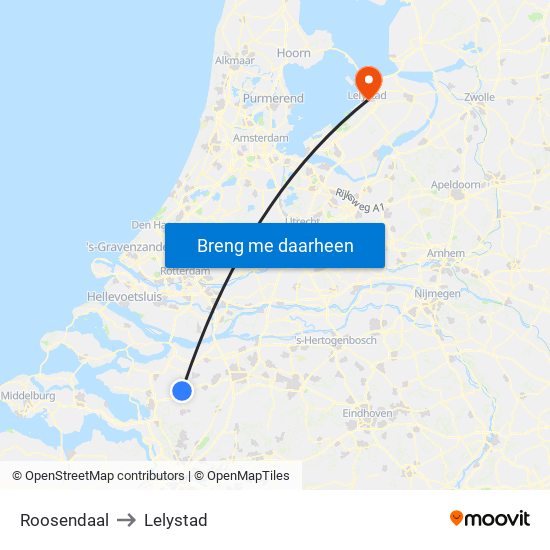Roosendaal to Lelystad map