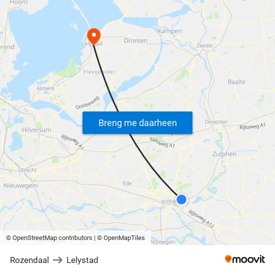 Rozendaal to Lelystad map